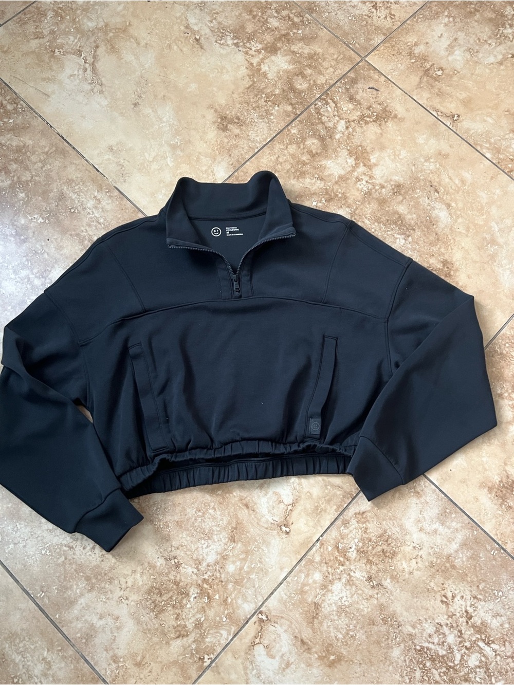 Black Half-Zip Cropped Pullover